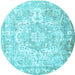 Round Machine Washable Persian Light Blue Traditional Rug, wshtr1090lblu