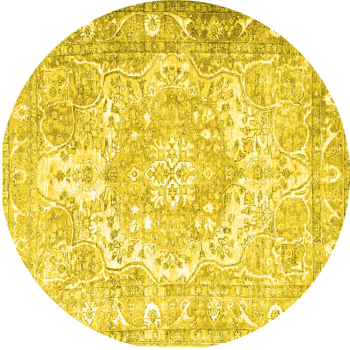 Round Machine Washable Persian Yellow Traditional Rug, wshtr1090yw