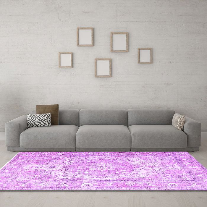 Machine Washable Persian Purple Traditional Area Rugs in a Living Room, wshtr1090pur