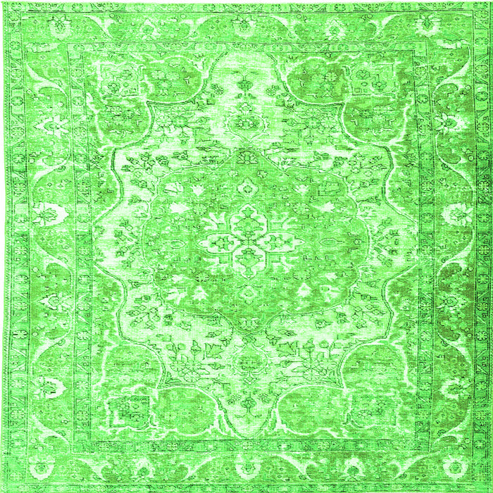 Round Machine Washable Persian Green Traditional Area Rugs, wshtr1090grn