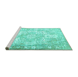 Sideview of Machine Washable Persian Turquoise Traditional Area Rugs, wshtr1090turq