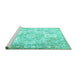 Sideview of Machine Washable Persian Turquoise Traditional Area Rugs, wshtr1090turq