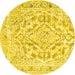 Round Machine Washable Persian Yellow Traditional Rug, wshtr1091yw