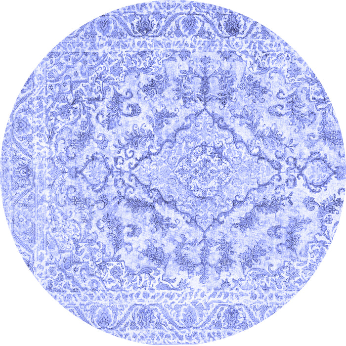 Round Machine Washable Persian Blue Traditional Rug, wshtr1091blu
