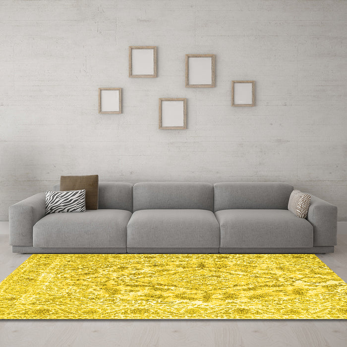 Machine Washable Persian Yellow Traditional Rug in a Living Room, wshtr1091yw