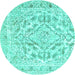 Round Machine Washable Persian Turquoise Traditional Area Rugs, wshtr1091turq