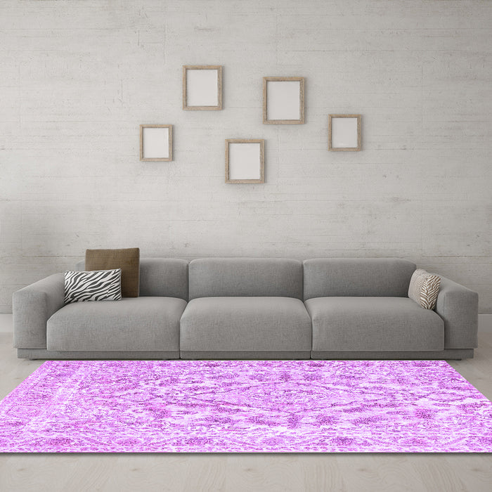 Machine Washable Persian Purple Traditional Area Rugs in a Living Room, wshtr1091pur