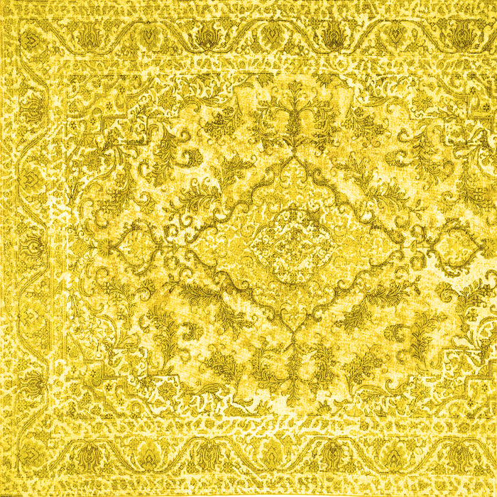 Square Machine Washable Persian Yellow Traditional Rug, wshtr1091yw