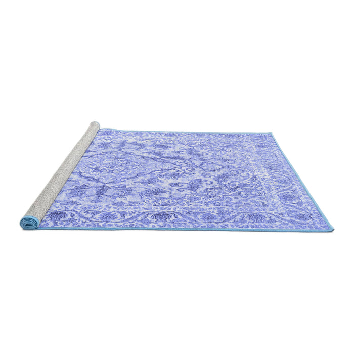 Sideview of Machine Washable Persian Blue Traditional Rug, wshtr1091blu