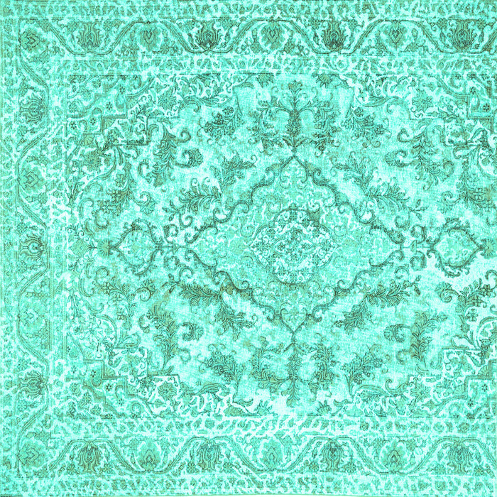 Square Machine Washable Persian Turquoise Traditional Area Rugs, wshtr1091turq