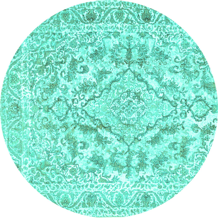 Round Persian Turquoise Traditional Rug, tr1091turq