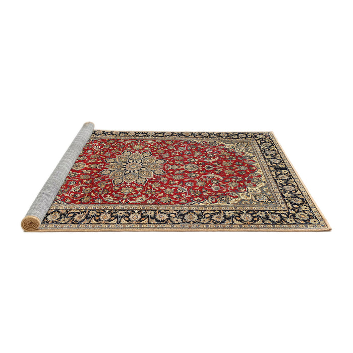 Sideview of Machine Washable Traditional Vermilion Red Rug, wshtr1092