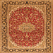 Round Machine Washable Medallion Orange Traditional Area Rugs, wshtr1092org