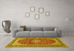 Machine Washable Medallion Yellow Traditional Rug in a Living Room, wshtr1092yw