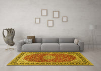 Machine Washable Medallion Yellow Traditional Rug, wshtr1092yw