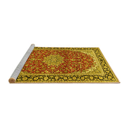 Sideview of Machine Washable Medallion Yellow Traditional Rug, wshtr1092yw