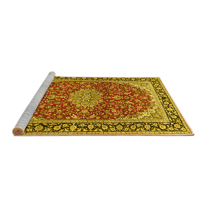 Sideview of Machine Washable Medallion Yellow Traditional Rug, wshtr1092yw