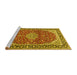 Sideview of Machine Washable Medallion Yellow Traditional Rug, wshtr1092yw