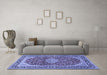 Machine Washable Medallion Blue Traditional Rug in a Living Room, wshtr1092blu