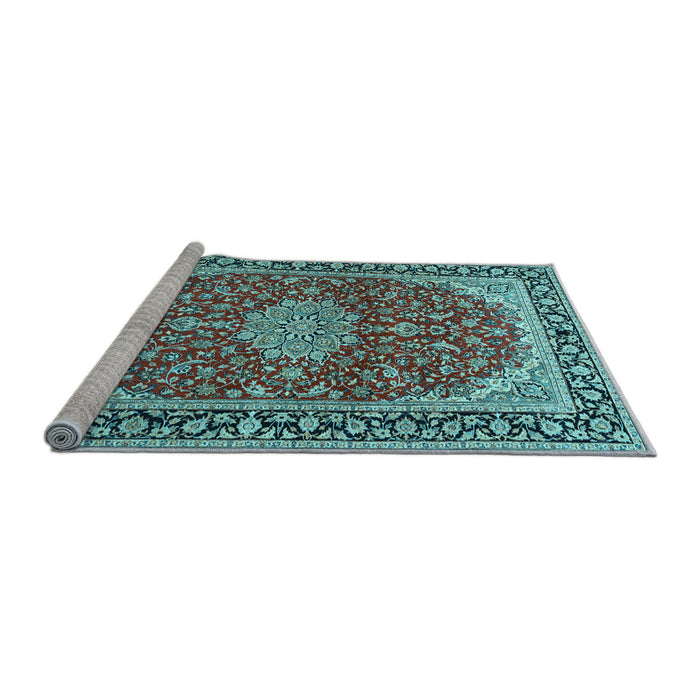 Sideview of Machine Washable Medallion Light Blue Traditional Rug, wshtr1092lblu