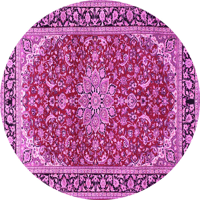 Round Machine Washable Medallion Pink Traditional Rug, wshtr1092pnk