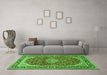 Machine Washable Medallion Green Traditional Area Rugs in a Living Room,, wshtr1092grn