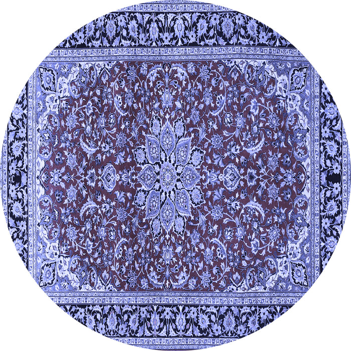 Round Machine Washable Medallion Blue Traditional Rug, wshtr1092blu