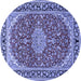 Round Machine Washable Medallion Blue Traditional Rug, wshtr1092blu