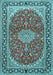 Machine Washable Medallion Light Blue Traditional Rug, wshtr1092lblu