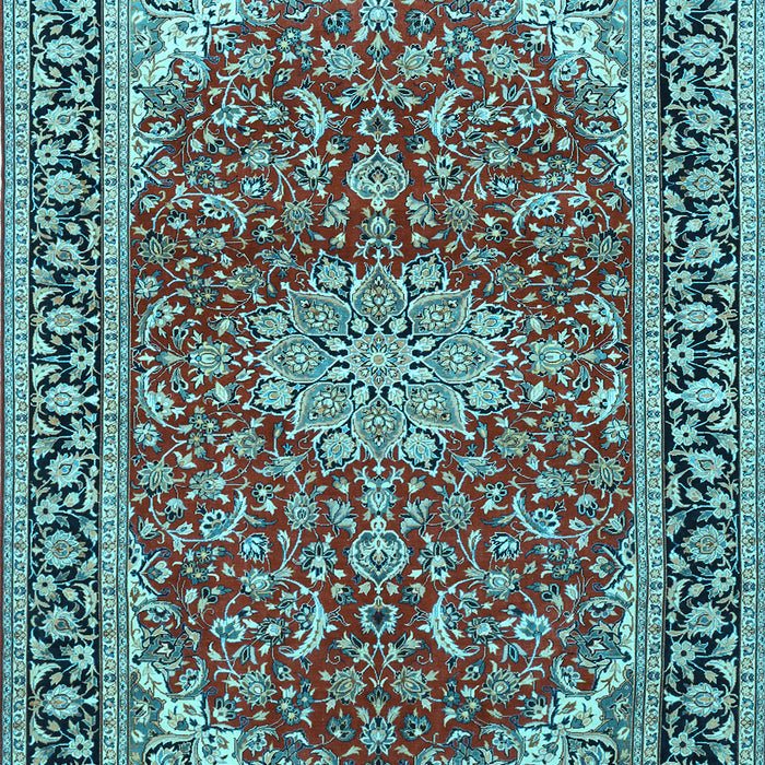 Machine Washable Medallion Light Blue Traditional Rug, wshtr1092lblu