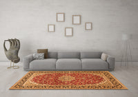 Machine Washable Medallion Orange Traditional Rug, wshtr1092org