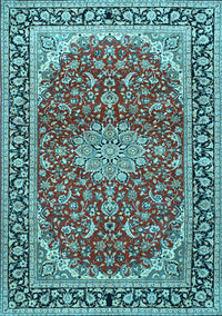 Medallion Light Blue Traditional Rug, tr1092lblu