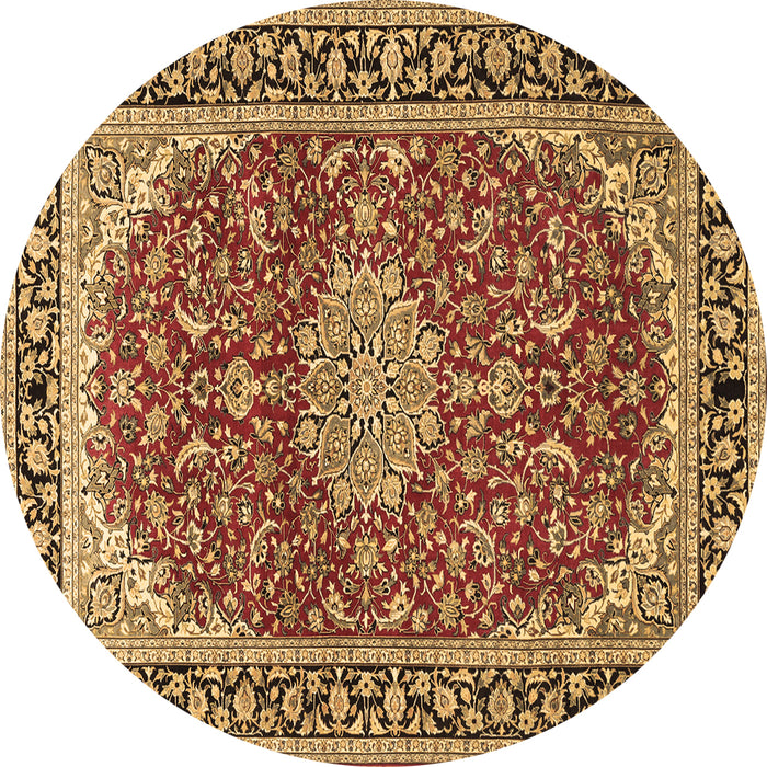 Round Machine Washable Medallion Brown Traditional Rug, wshtr1092brn