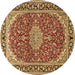 Round Machine Washable Medallion Brown Traditional Rug, wshtr1092brn