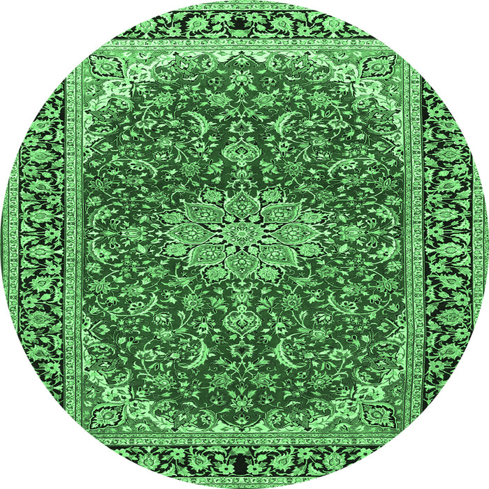 Round Machine Washable Medallion Emerald Green Traditional Area Rugs, wshtr1092emgrn