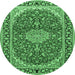 Round Machine Washable Medallion Emerald Green Traditional Area Rugs, wshtr1092emgrn