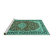 Sideview of Machine Washable Medallion Turquoise Traditional Area Rugs, wshtr1092turq