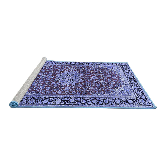 Sideview of Machine Washable Medallion Blue Traditional Rug, wshtr1092blu
