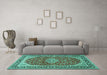 Machine Washable Medallion Turquoise Traditional Area Rugs in a Living Room,, wshtr1092turq