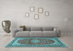 Machine Washable Medallion Light Blue Traditional Rug in a Living Room, wshtr1092lblu