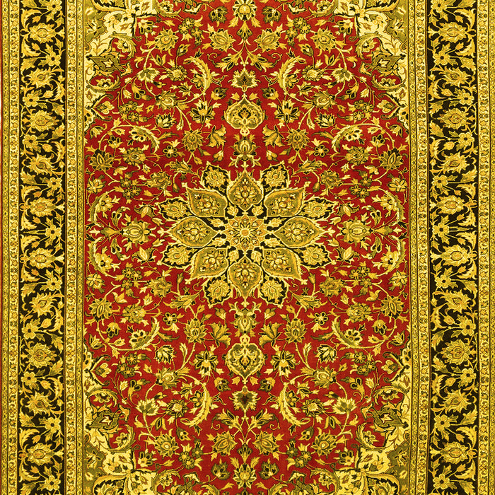 Machine Washable Medallion Yellow Traditional Rug, wshtr1092yw
