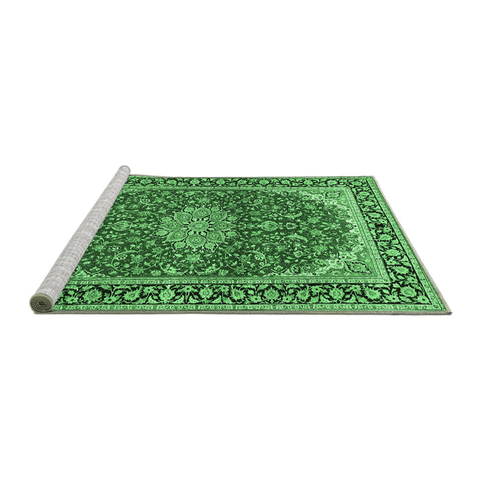 Sideview of Machine Washable Medallion Emerald Green Traditional Area Rugs, wshtr1092emgrn