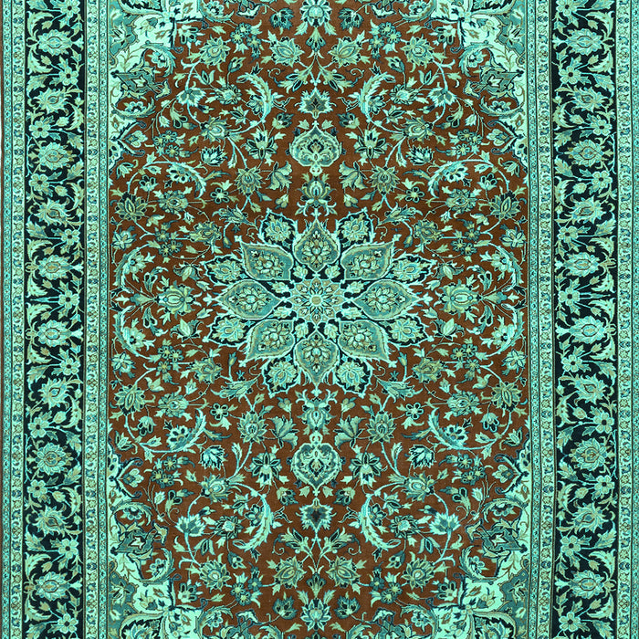 Machine Washable Medallion Turquoise Traditional Area Rugs, wshtr1092turq