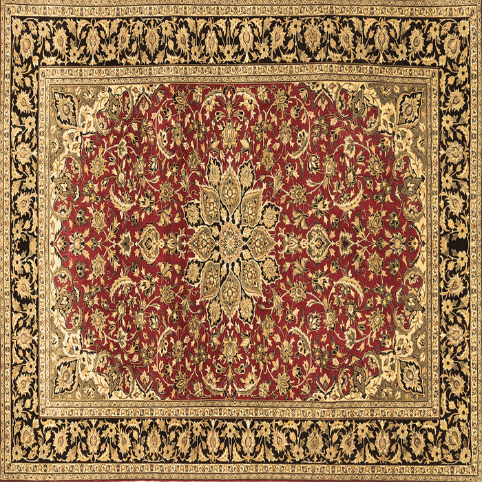 Square Machine Washable Medallion Brown Traditional Rug, wshtr1092brn