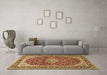 Machine Washable Medallion Brown Traditional Rug in a Living Room,, wshtr1092brn