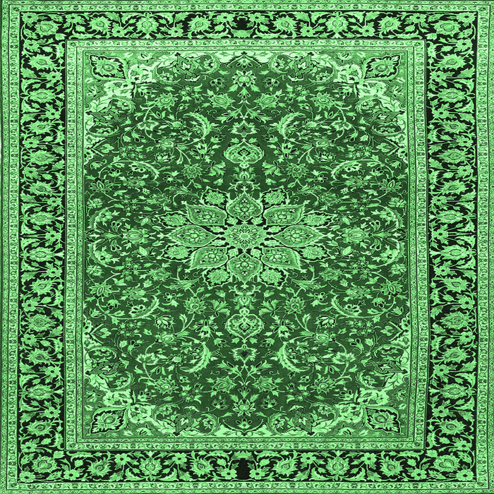 Square Machine Washable Medallion Emerald Green Traditional Area Rugs, wshtr1092emgrn