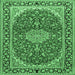 Square Machine Washable Medallion Emerald Green Traditional Area Rugs, wshtr1092emgrn