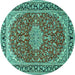 Round Machine Washable Medallion Turquoise Traditional Area Rugs, wshtr1092turq