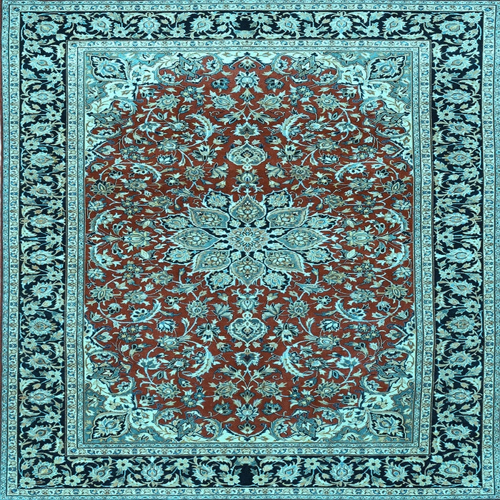 Square Machine Washable Medallion Light Blue Traditional Rug, wshtr1092lblu