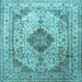 Square Machine Washable Medallion Light Blue Traditional Rug, wshtr1093lblu